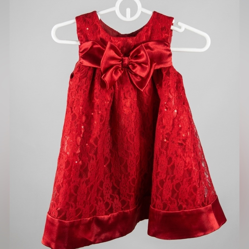 Youngland Baby | 24M Red Sequin Lace Party Dress with Satin Bow